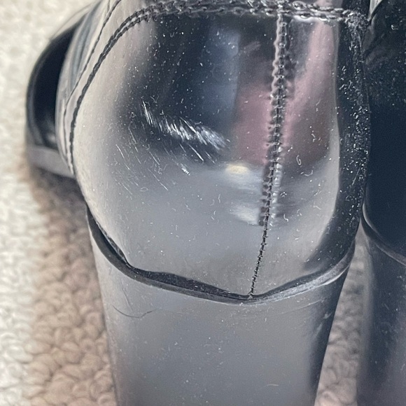 Black Patent Pleather Witchy Pointed Toe Ankle Boots - Lace Up Closure - Picture 3 of 6